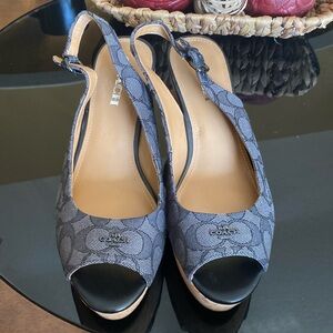 Coach Ferry signature C Jacquard calf black smoke black wedge cork shoes